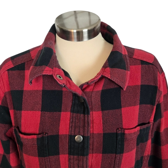 Duluth Trading Co. Red and Black Plaid Buffalo Check Button-Up Shacket - Picture 3 of 13